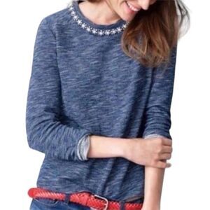 J. Crew Blue Crew Jeweled Neckline - denim blue long--sleeved terry shirt
